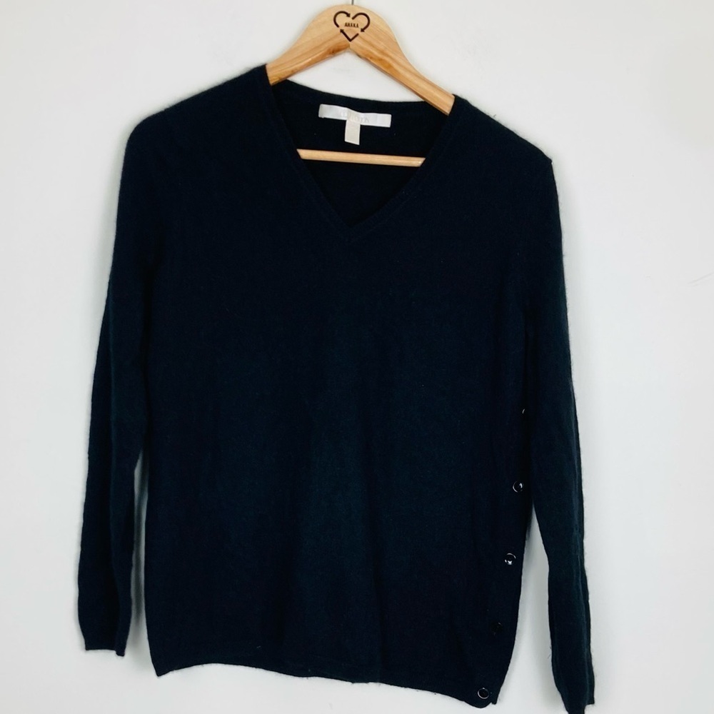 Nordstrom Collection black button side cashmere crew neck sweater. Medium